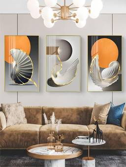 The Handmade Flair - Orange Golden Framed Wall Art (Pack of 3)