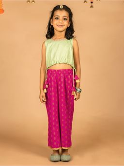 Kasya - Green Viscose Cut Sleeve Top Paired with Straight Palazzo (Set of 2)