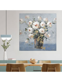 HomeTown - Ilona Blossom Canvas Hand Painted With Gold Foil Painting, White 120X120Cm