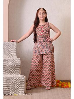 Indi-Loom Couture - Girls Peach Kantha Kurta and Palazzo Set