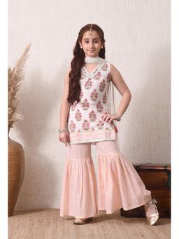 Indi-Loom Couture - Girls Printed Kurta Sharara Set with Dupatta