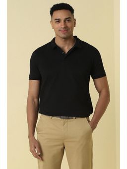 Allen Solly - Black Textured Half Sleeves Regular Polo T-Shirt