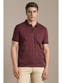 Louis Philippe - Maroon Printed Half Sleeves Regular Polo T-Shirt