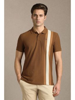 Louis Philippe - Brown Stripes Half Sleeves Slim Polo T-Shirt