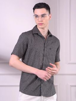 CRIMSOUNE CLUB - Grey Printed Half Sleeves Slim Shirt