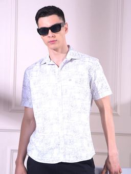 CRIMSOUNE CLUB - White Geometric Half Sleeves Slim Shirt