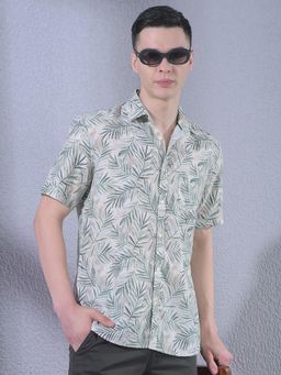 CRIMSOUNE CLUB - Green Printed Half Sleeves Slim Shirt