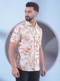 CRIMSOUNE CLUB - Brown Printed Half Sleeves Slim Shirt