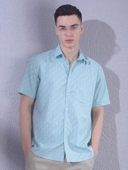 CRIMSOUNE CLUB - Blue Floral Half Sleeves Slim Shirt