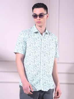CRIMSOUNE CLUB - Green Printed Half Sleeves Slim Shirt