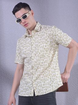 CRIMSOUNE CLUB - Olive Floral Half Sleeves Slim Shirt