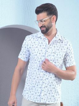 CRIMSOUNE CLUB - Green Printed Half Sleeves Slim Shirt