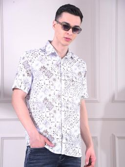 CRIMSOUNE CLUB - Brown Printed Half Sleeves Slim Shirt