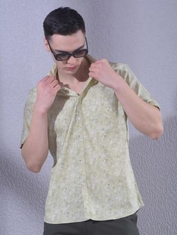CRIMSOUNE CLUB - Green Printed Half Sleeves Slim Shirt