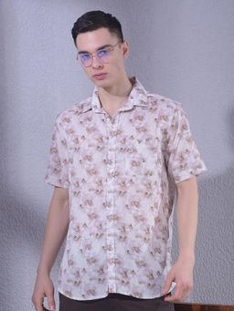 CRIMSOUNE CLUB - Pink Printed Half Sleeves Slim Shirt