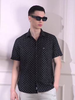 CRIMSOUNE CLUB - Black Printed Half Sleeves Slim Shirt