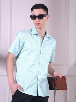 CRIMSOUNE CLUB - Green Printed Half Sleeves Slim Shirt