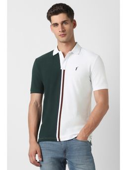 Peter England - White Textured Half Sleeves Regular Polo T-Shirt