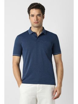 Peter England - Blue Textured Half Sleeves Regular Polo T-Shirt