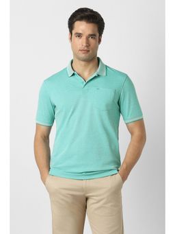Peter England - Green Textured Half Sleeves Regular Polo T-Shirt