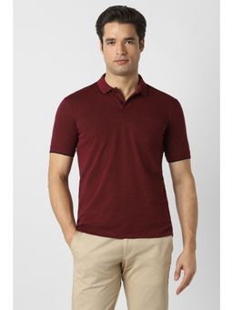 Peter England - Maroon Textured Half Sleeves Regular Polo T-Shirt