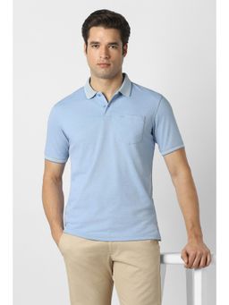 Peter England - Blue Textured Half Sleeves Regular Polo T-Shirt