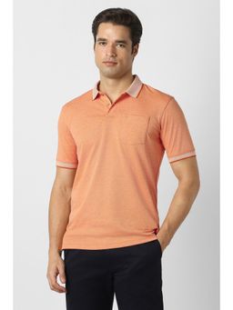 Peter England - Orange Textured Half Sleeves Regular Polo T-Shirt