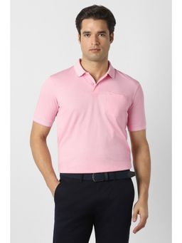 Peter England - Pink Textured Half Sleeves Regular Polo T-Shirt
