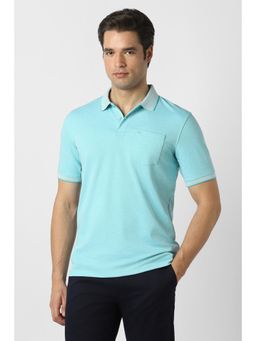 Peter England - Blue Textured Half Sleeves Regular Polo T-Shirt