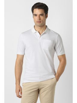 Peter England - White Textured Half Sleeves Regular Polo T-Shirt