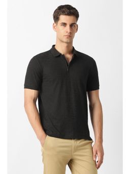 Van Heusen - Black Textured Half Sleeves Slim Polo T-Shirt