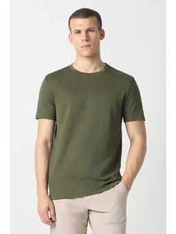 Van Heusen - Olive Textured Half Sleeves Regular T-Shirt