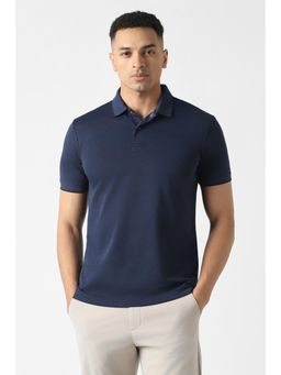 Van Heusen - Navy Blue Textured Half Sleeves Regular Polo T-Shirt