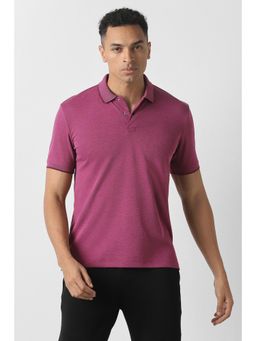 Van Heusen - Mauve Textured Half Sleeves Regular Polo T-Shirt