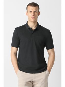 Van Heusen - Black Textured Half Sleeves Regular Polo T-Shirt