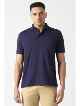 Van Heusen - Navy Blue Textured Half Sleeves Slim Polo T-Shirt