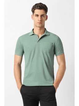 Van Heusen - Green Textured Half Sleeves Slim Polo T-Shirt