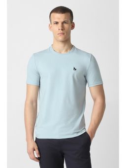 Van Heusen - Blue Textured Half Sleeves Regular T-Shirt