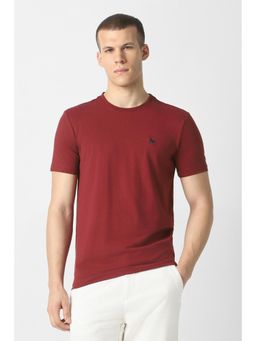 Van Heusen - Maroon Textured Half Sleeves Regular T-Shirt