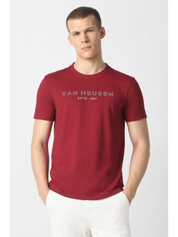 Van Heusen - Maroon Solid Half Sleeves Regular T-Shirt