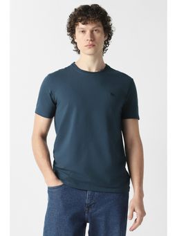 Van Heusen - Navy Blue Solid/Plain Half Sleeves Regular T-Shirt