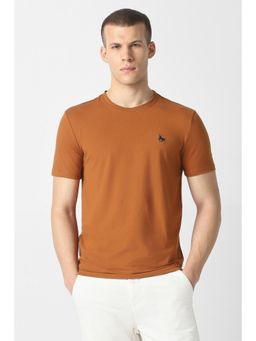Van Heusen - Brown Textured Half Sleeves Regular T-Shirt