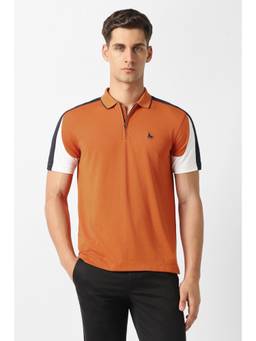 Van Heusen - Orange Textured Half Sleeves Slim Polo T-Shirt