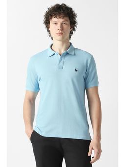 Van Heusen - Blue Textured Half Sleeves Slim Polo T-Shirt