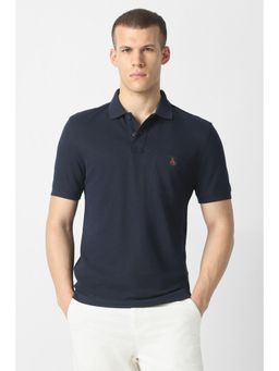 Van Heusen - Navy Blue Solid/Plain Half Sleeves Slim Polo T-Shirt