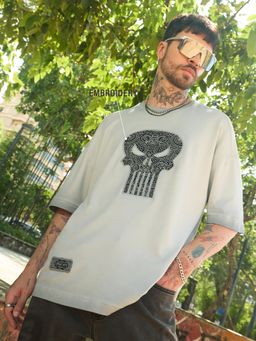 The Souled Store - Official Marvel Punisher: Indie Skull Grey Men Super Oversized T-Shirt