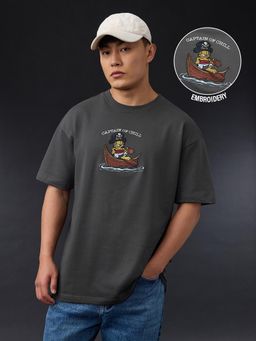 The Souled Store - Official Garfield: Captain Of Chill Grey Men Oversized T-Shirt