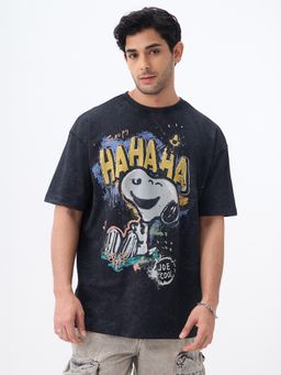 The Souled Store - Official Peanuts: Laughing Snoopy Charcoal Men Oversized T-Shirt