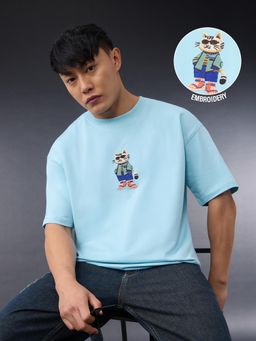 The Souled Store - Pets On Prints: Cool Cat Blue Men Oversized T-Shirt