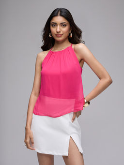 Twenty Dresses by Nykaa Fashion - Pink Cross Back Adjustable Straps Gathered Top